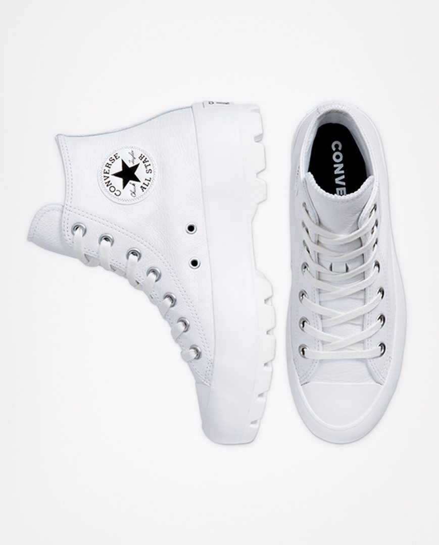 Zapatillas Altas Converse Chuck Taylor All Star Lugged Cuero Mujer Blancas Negras Blancas | PE 52P70E